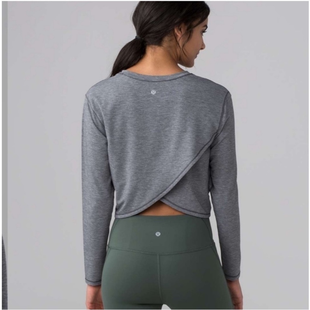 lululemon athletica Heather Gray Long Sleeve Crop Top - Picture 2 of 5
